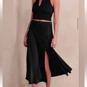 Banana Republic Factory Black Midi Skirt with Slit